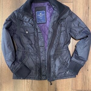 American Eagle Black Jacket with Purple Lining